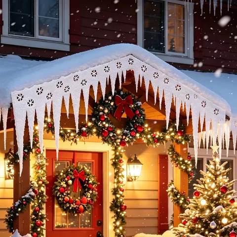 Decorazioni per Finestre in Schiuma Bianca con Ghiaccioli e Fiocchi di Neve Glitterati Puntelli per Scene Invernali per Feste e Casa