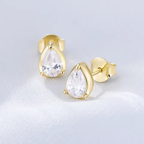 925 Sterling Silver Water Drop Stud Earrings For Women Rhinestone Pear Cut Earrings Elegant Simple Daily Jewelry Gift For Party