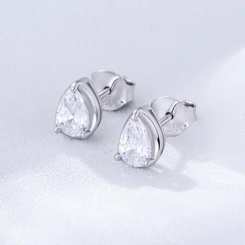 925 Sterling Silver Water Drop Stud Earrings For Women Rhinestone Pear Cut Earrings Elegant Simple Daily Jewelry Gift For Party