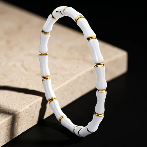 Pulsera De Bambú Acero Inoxidable Esmalte Simple Diseño De Nicho De Moda Joyería Para Mujeres