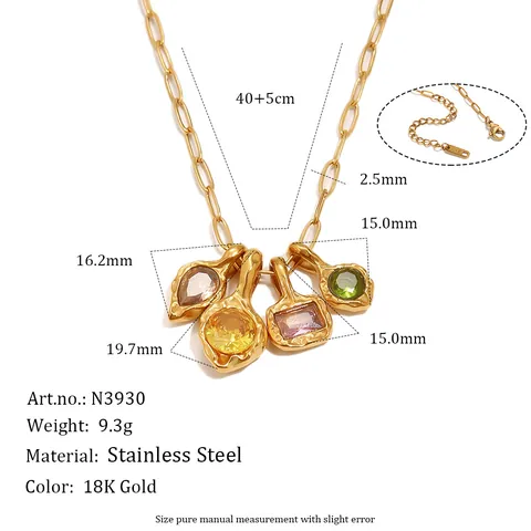 French Vintage Stainless Steel Hammered Texture Jewelry Set Multicolor Rhinestone Oval Pendant Necklace Gold Earrings For Women