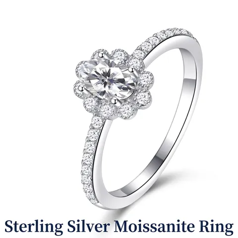 S925 Sterling Silver Moissanite Halo Ring For Women Oval Cut Anniversary Wedding Engagement Jewelry With GRA Certificate