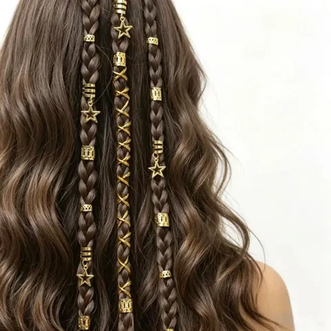 DIY Dreadlock Accessories Star Pendants Hollow Hair Cuffs Metal Braid Rings Gold Silver Wrapped Rope For Women Men Jewelry
