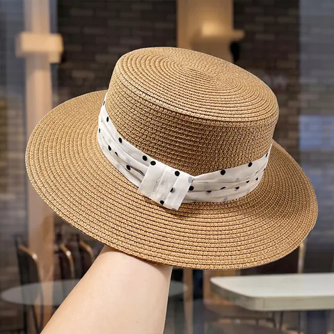 Damen Eleganter Strohhut Mit Spitzenschleife Breite Krempe Sommerurlaub Strand Meeresufer Sonnenschutz Stroh Boater Flacher Hut