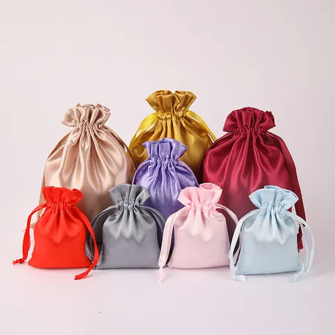 Satin Drawstring Pouches Jewelry Bags For Gift Packaging Wedding Favors Glossy Satin Like Storage Bags Multi Color