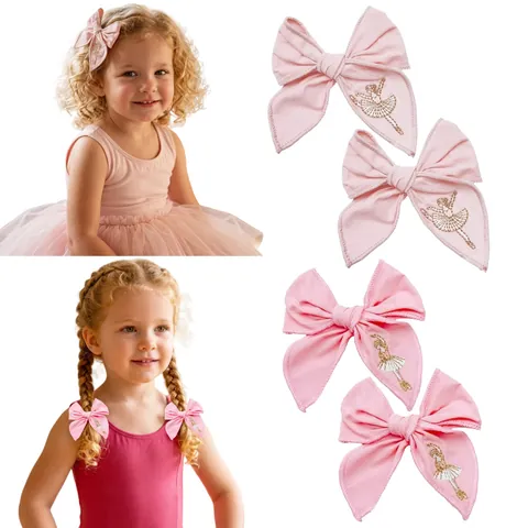 Kids Embroidered Ballet Girl Rabbit Bow Hair Clips Sweet Pink Fabric Alligator Clips For Toddlers Girls Hair Accessories