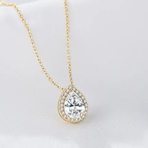 Collana Con Pendente In Zirconia Cubica Taglio A Pera Argento Sterling 925 Goccia Halo Gioielli Di Moda Per Donna
