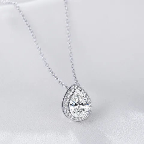 Collana Con Pendente In Zirconia Cubica Taglio A Pera Argento Sterling 925 Goccia Halo Gioielli Di Moda Per Donna