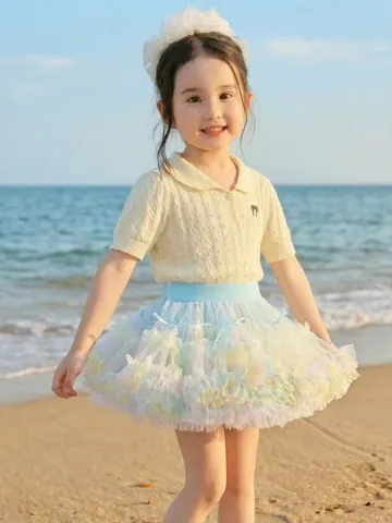 Mädchen Prinzessin Tutu Rock Fluffiges Netz Mehrlagiger Tortenrock Kleinkind Süße Schleife Dekor Nylon Tüll Petticoat Für Geburtstag Feier