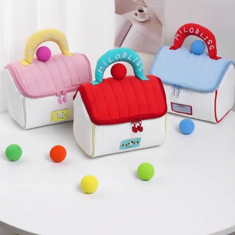 Borsa Da Trucco Trapuntata Forma Di Casa Organizzatore Cosmetici Portatile Con Manico Ricamo Astuccio Da Viaggio Per Donna