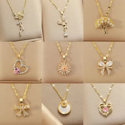 Elegante Hanger Ketting Voor Dames Roestvrijstalen Ketting En Koperen Zirkonia Hanger Licht Luxe Mode Sieraden