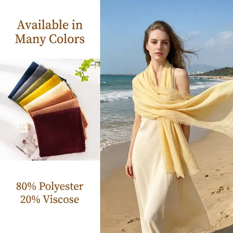 Sciarpa Minimalista da Donna in Poliestere Increspato Sciarpa Lunga Tinta Unita con Nappine Leggera Protezione Solare per Mare Viaggi