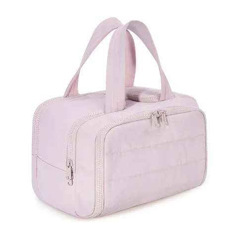 Grote Capaciteit Make-Up Tas Gewatteerd Polyester Reistoilettas Organizer Brede Opening Met Handvat Bovenop Multi Compartimenten