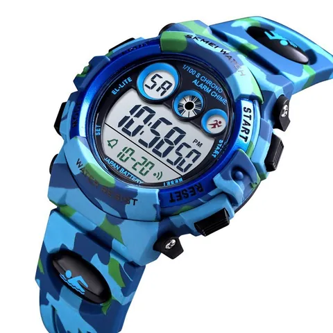 Orologio Digitale Sportivo Per Bambini Mimetico Impermeabile Retroilluminazione LED Allarme Cronometro Cinturino In PU