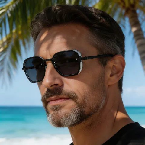 Geometrische Eckige Sonnenbrille Herren Retro Punk UV400 PC Rahmen Metallbügel Kleine Fassung Outdoor Brillen