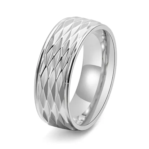 Men Ring Titanium Stainless Steel Rhombus Pattern Geometric Punk Style Fashion Band Male Jewelry