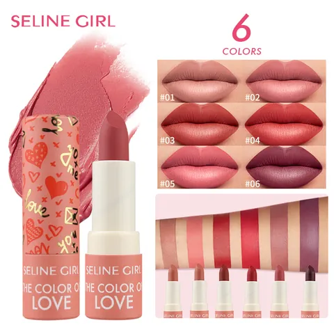 Lápiz Labial Mate Impermeable Larga Duración Hidratante Textura Terciopelo Maquillaje Labios Patrón Corazón Seline Girl