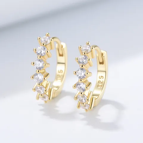 Boucles d'Oreilles Créoles en Forme de C en Argent Sterling 925 Pour Femmes Géométriques Incrustées de Zirconia Boucle d'Oreille Ronde Plaqué Or Argent