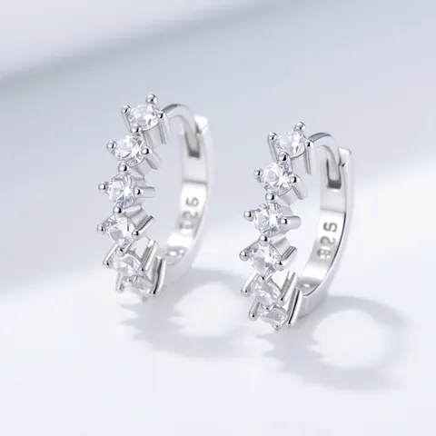 Boucles d'Oreilles Créoles en Forme de C en Argent Sterling 925 Pour Femmes Géométriques Incrustées de Zirconia Boucle d'Oreille Ronde Plaqué Or Argent