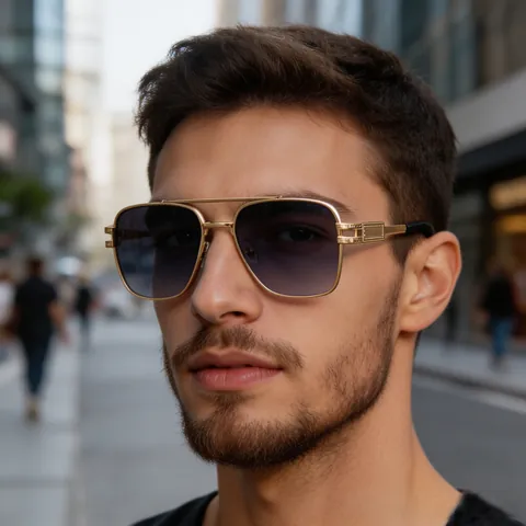 Square Sunglasses Double Bridge Retro Fashion Men UV400 Protection Metal Frame Rectangle Shades For Driving Travel