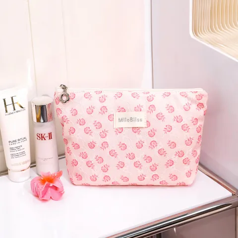 Borsa Trucco In Rete Con Pizzo Floreale Custodia Per Cosmetici Portatile Per Donne Organizzatore Elegante Con Cerniera