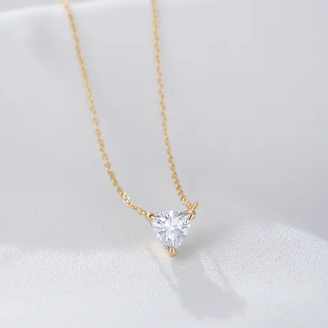 S925 Sterling Zilver Zirconia Hart Driehoek Hanger Ketting Voor Vrouwen Minimalistisch Luxe Sleutelbeen Ketting Sieraden
