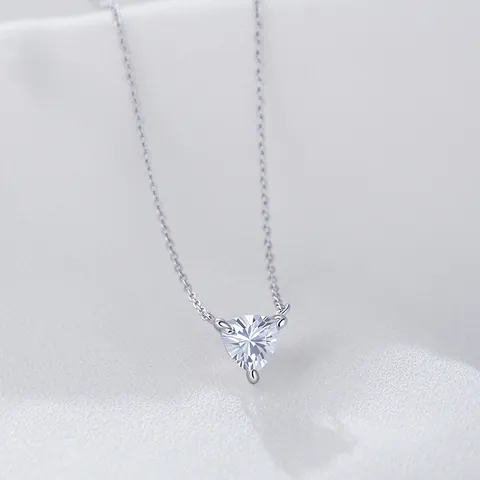 S925 Sterling Zilver Zirconia Hart Driehoek Hanger Ketting Voor Vrouwen Minimalistisch Luxe Sleutelbeen Ketting Sieraden