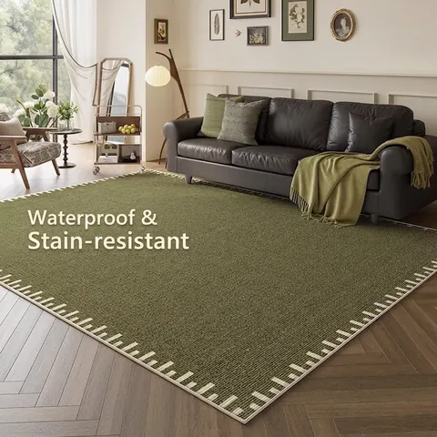 Large Area Rug Living Room Carpet Green Retro French Style Waterproof Anti-slip Polyester Cotton Blend Home Floor Mat