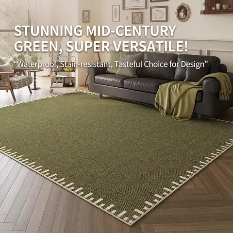 Large Area Rug Living Room Carpet Green Retro French Style Waterproof Anti-slip Polyester Cotton Blend Home Floor Mat