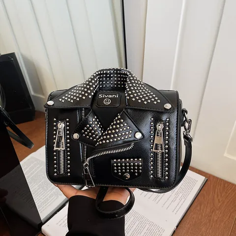 Sac Bandoulière En Forme De Veste De Moto Cuir PU Avec Rivets Et Fermetures Éclair Style Punk Streetwear Pour Femmes