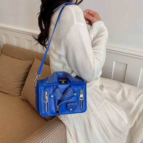 Sac Bandoulière En Forme De Veste De Moto Cuir PU Avec Rivets Et Fermetures Éclair Style Punk Streetwear Pour Femmes