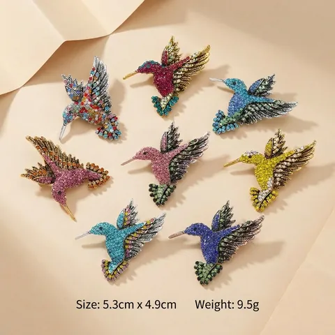Broche Colibri Alliage Incrusté De Strass Épingles Animaux Vintage Bijoux De Mode Élégants Pour Femmes