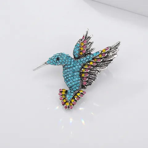 Broche Colibri Alliage Incrusté De Strass Épingles Animaux Vintage Bijoux De Mode Élégants Pour Femmes