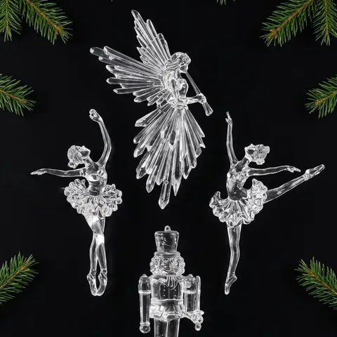 Adornos Colgantes Para Árbol De Navidad De Acrílico Transparente Estilo Cristal Copo De Nieve Reno Ángel Decoración Elegante