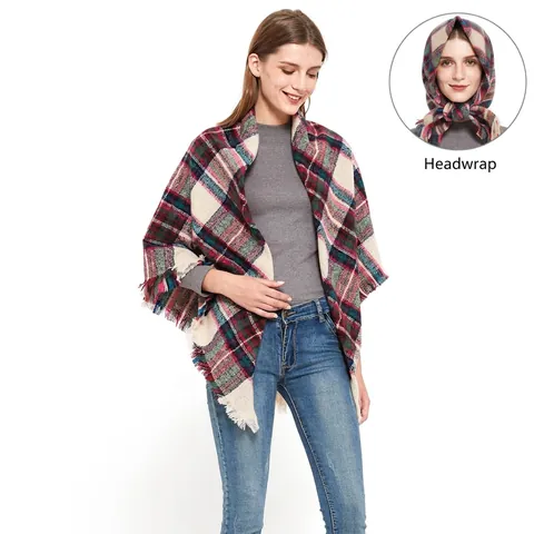 Dames Klassieke Ruit Driehoekige Sjaal Met Kwastjes Zacht Warm Geweven Winter Sjaal Grote Geblokte Mode Cape