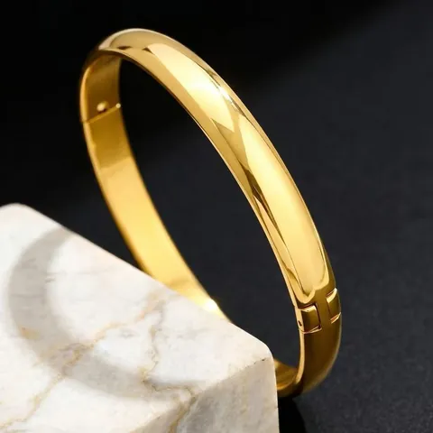 Brazalete Minimalista Acero Inoxidable Pulido Impermeable Hipoalergénico Cierre De Bisagra Ovalada Joyería Moderna Mujeres Hombres