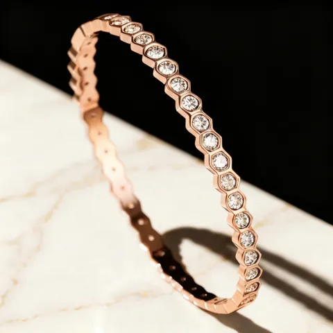 Bracciale In Acciaio Inossidabile Esagonale A Nido D Ape Strass Zirconia Braccialetto Geometrico Moda Per Donne