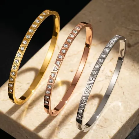Brazalete De Acero Inoxidable Triángulo Circón Incrustado Geométrico Pulsera Elegante Minimalista Joyería Para Mujeres