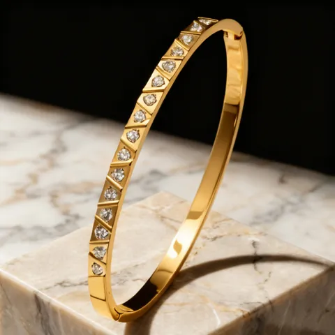 Brazalete Acero Inoxidable Pedrería Rombos Geométricos Hebilla Bisagra Joyería Moda Lujo Para Mujeres