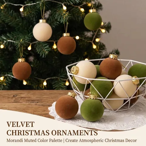 Boules De Noël Floconnées Velours Décorations Sapin Incassables Ornements Suspendus Décor De Fête De Luxe Élégant
