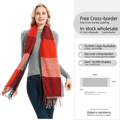 Plaid Schal Winter Warm Weich Kaschmirähnlich Acryl Fransen Lang Pashmina Stola Wrap Britischer Stil Unisex