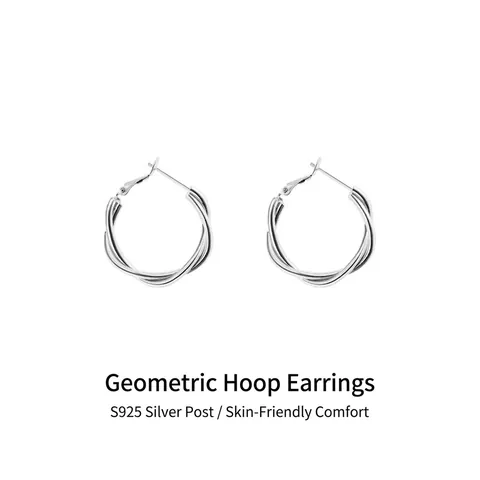Orecchini a Cerchio Intrecciati da Donna Con Perno in Argento Sterling 925 Gioielli Geometrici Vintage Francesi Placcati Oro Argento