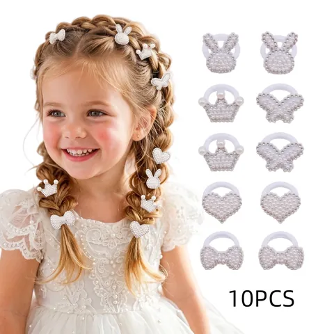 Elastici per Capelli Bambini con Künstliche Perle e Strass Set Fiocco Cuore Corona Coniglio Forma Corde per Capelli Accessori Ragazze