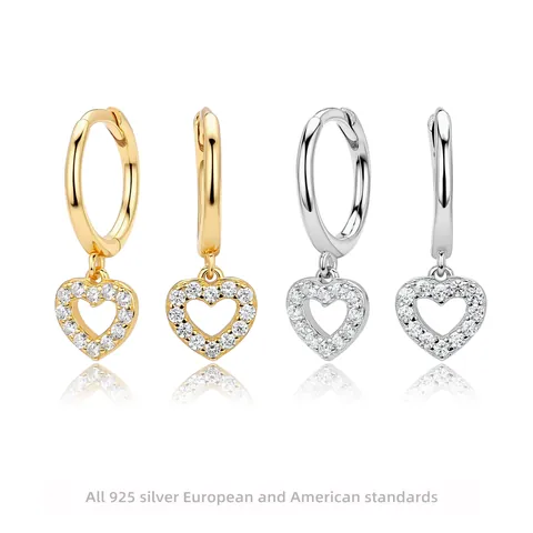 Orecchini A Cerchio A Cuore Argento Sterling 925 Zircone 5A Micro Pavé Pendente Cavo Gioielli Chic Per Donne