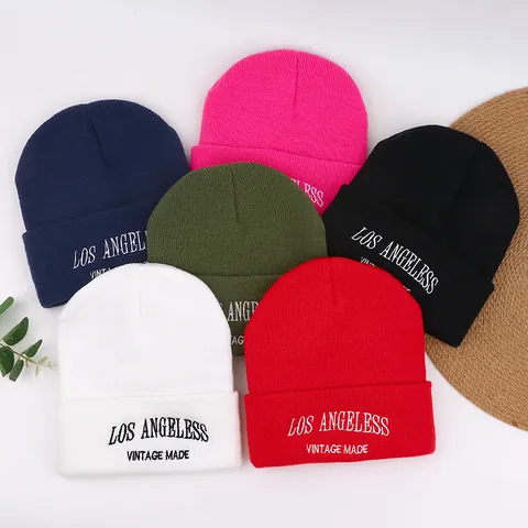 Strickmütze Beanie Baumwolle Warm Rippstrick Buchstaben Bestickt Streetwear Retro Vintage Wintermütze Für Herren Damen