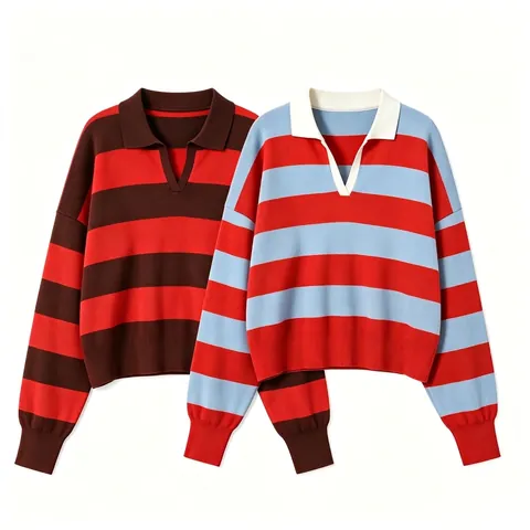 Dames Gebreide Polo Trui Gestreept Met Lange Mouwen Losse Pasvorm Casual Vintage Top Voor Dames Acryl Polyester