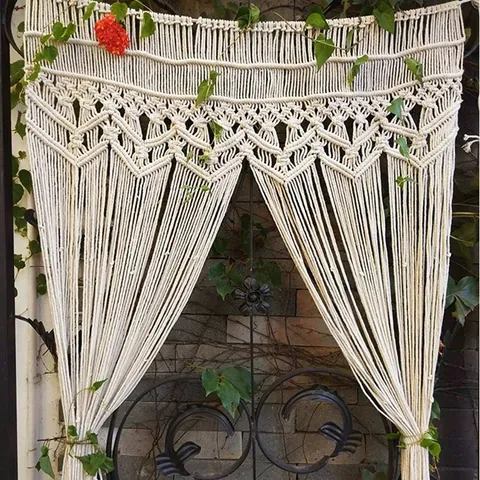 Tenture Murale en Macramé de Coton Tissée à la Main Bohème Grand Gland Tapisserie Boho Mariage Toile de Fond Rideau de Porte