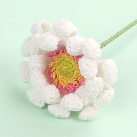 Hand Crochet Gerbera Daisy Yarn Flower Handmade Knitted Artificial Flower For Home Decor Birthday Gift Single Stem Ornament