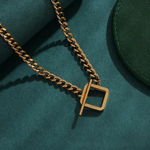 Collana con Fibbia OT in Acciaio al Titanio Hip Hop per Uomo Donna Punk Placcato Oro Pendente Quadrato Gioielli alla Moda
