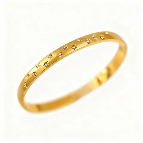 18K Gold Plated Titanium Steel Star Pattern Bangle Bracelet Sparkling Rhinestone Inlaid Trendy Fashion Jewelry For Women